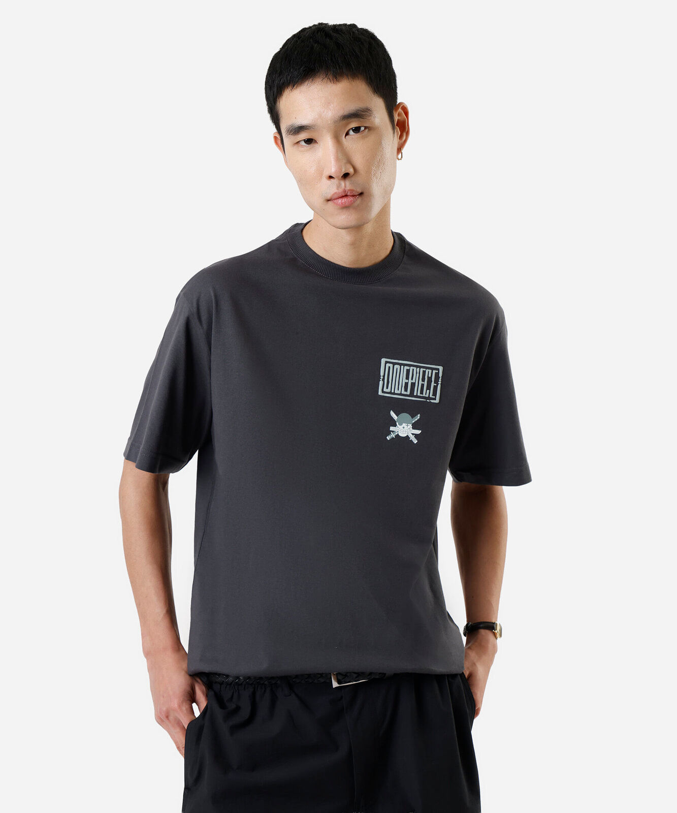 camiseta masculina de algodão one piece cinza