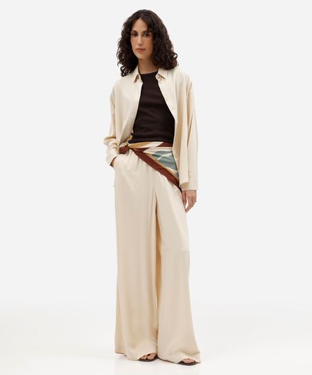 calça pantalona de viscose feminina bege GG