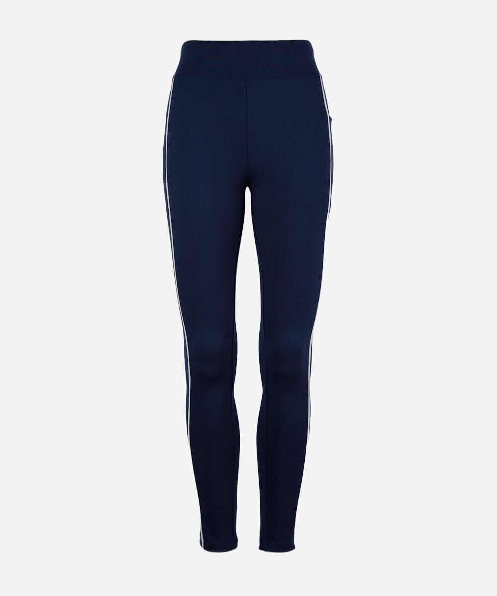 calça legging juvenil com bolsos e nervuras azul