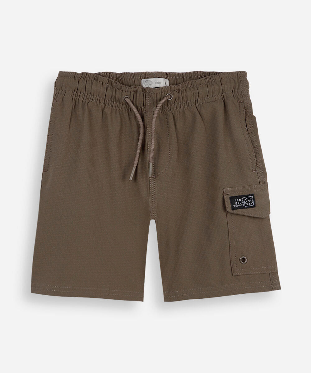 bermuda cargo infantil cós elástico marrom