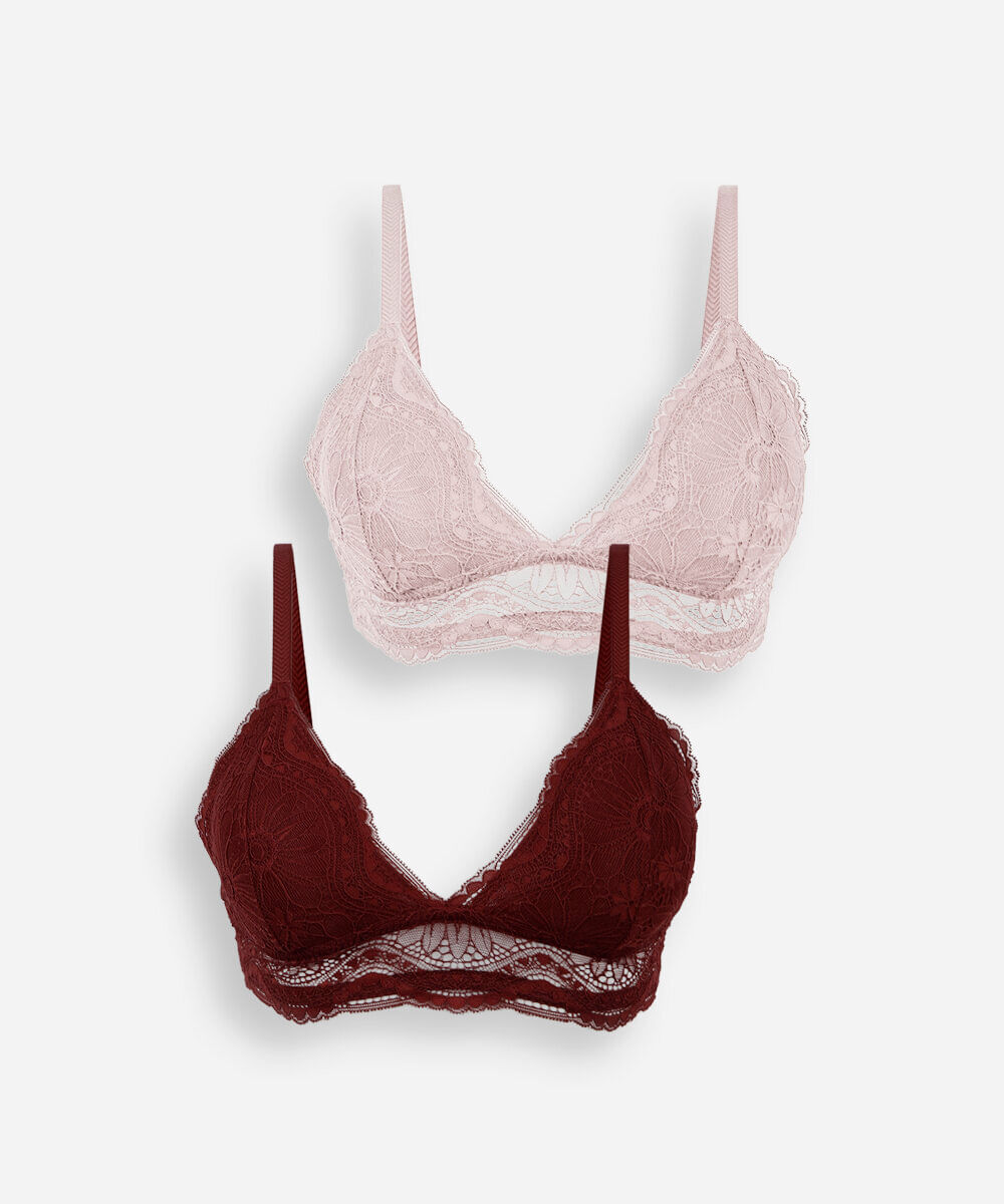 kit de 2 sutiãs triângulo feminino de renda com bojo removível colorido