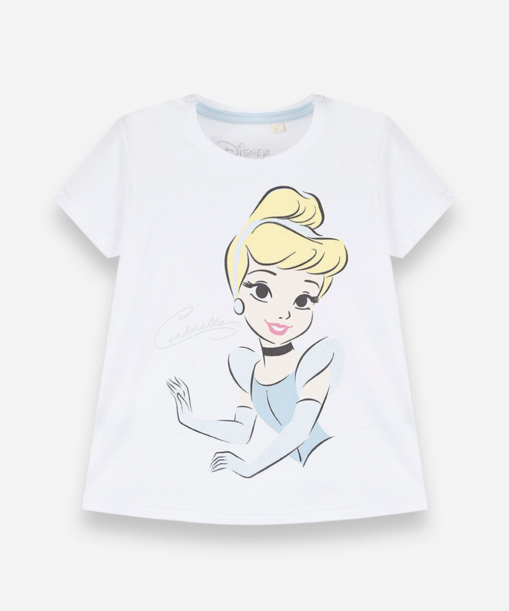 camiseta infantil de algodão cinderela manga curta off white