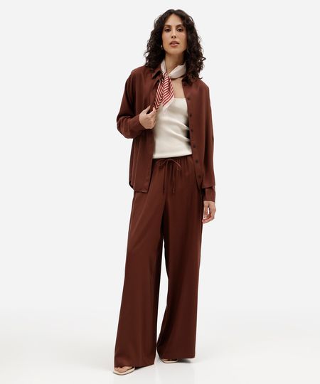 calça pantalona de viscose feminina marrom M
