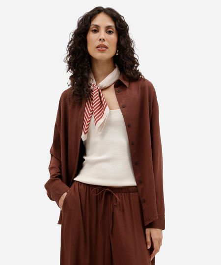 camisa oversized feminina de viscose manga longa marrom G