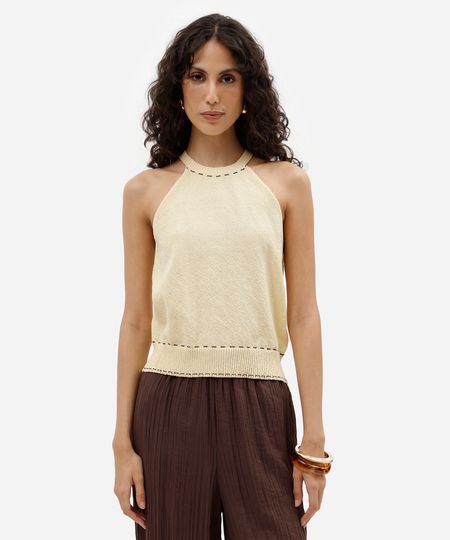 blusa feminina de tricot halterneck texturizada amarela P