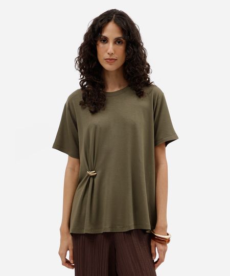 blusa oversized feminina de viscose manga curta com fivela verde PP