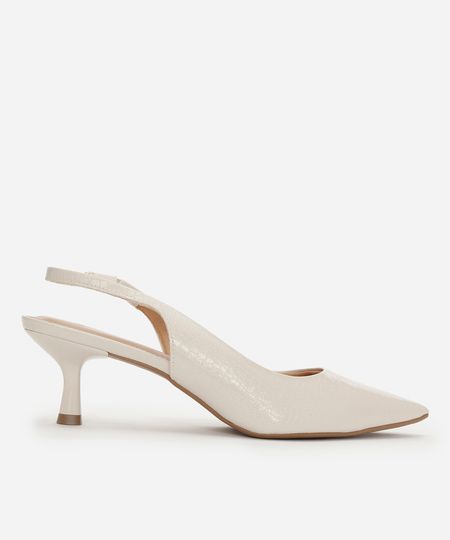 scarpin bico fino salto fino croco off white 37