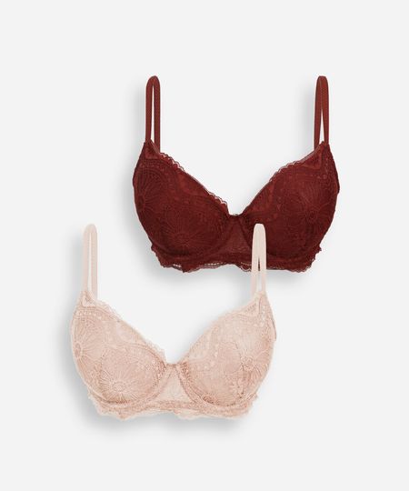 kit de 2 de sutiãs de renda com alças removíveis colorido 46