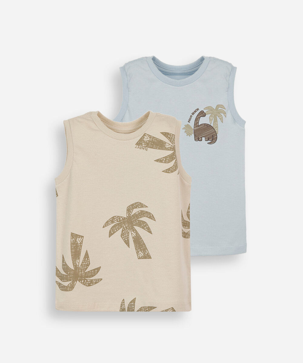 kit de 2 regatas infantis de algodão estampadas dino colorido