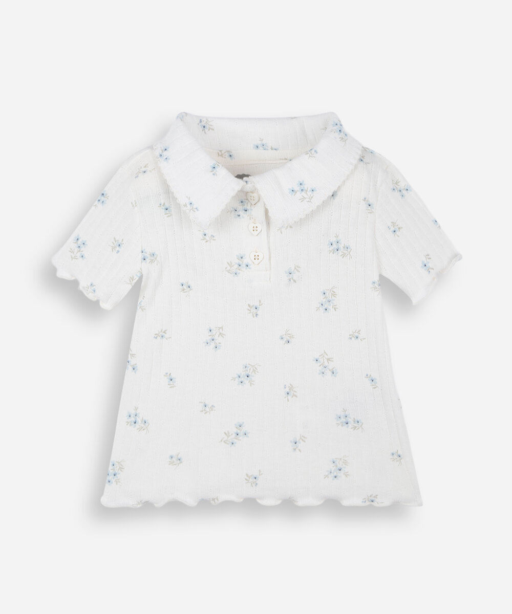 polo infantil com algodão manga curta floral off white