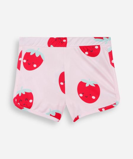 short infantil de praia cós elástico morangos rosa 10