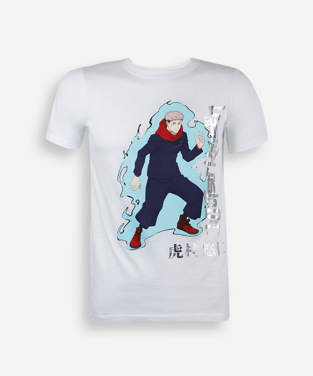 camiseta juvenil de algodão manga curta jujutsu kaisen off white