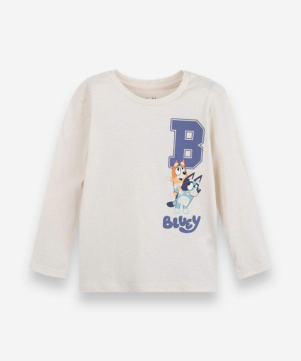camiseta infantil de algodão manga longa bluey off white