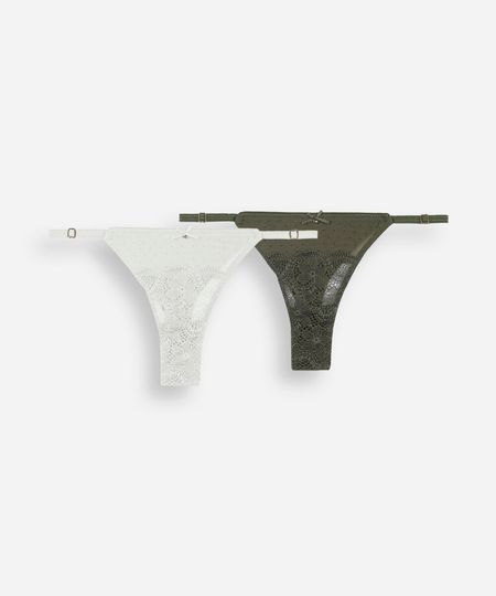 kit de 2 calcinhas string fio dental feminina com renda floral colorido P