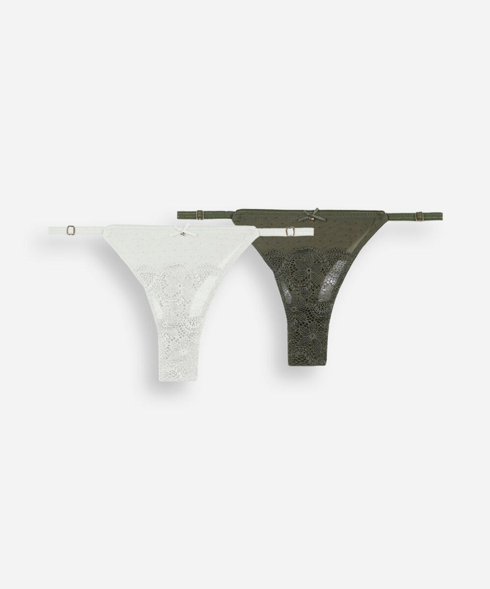 kit de 2 calcinhas string fio dental feminina com renda floral colorido