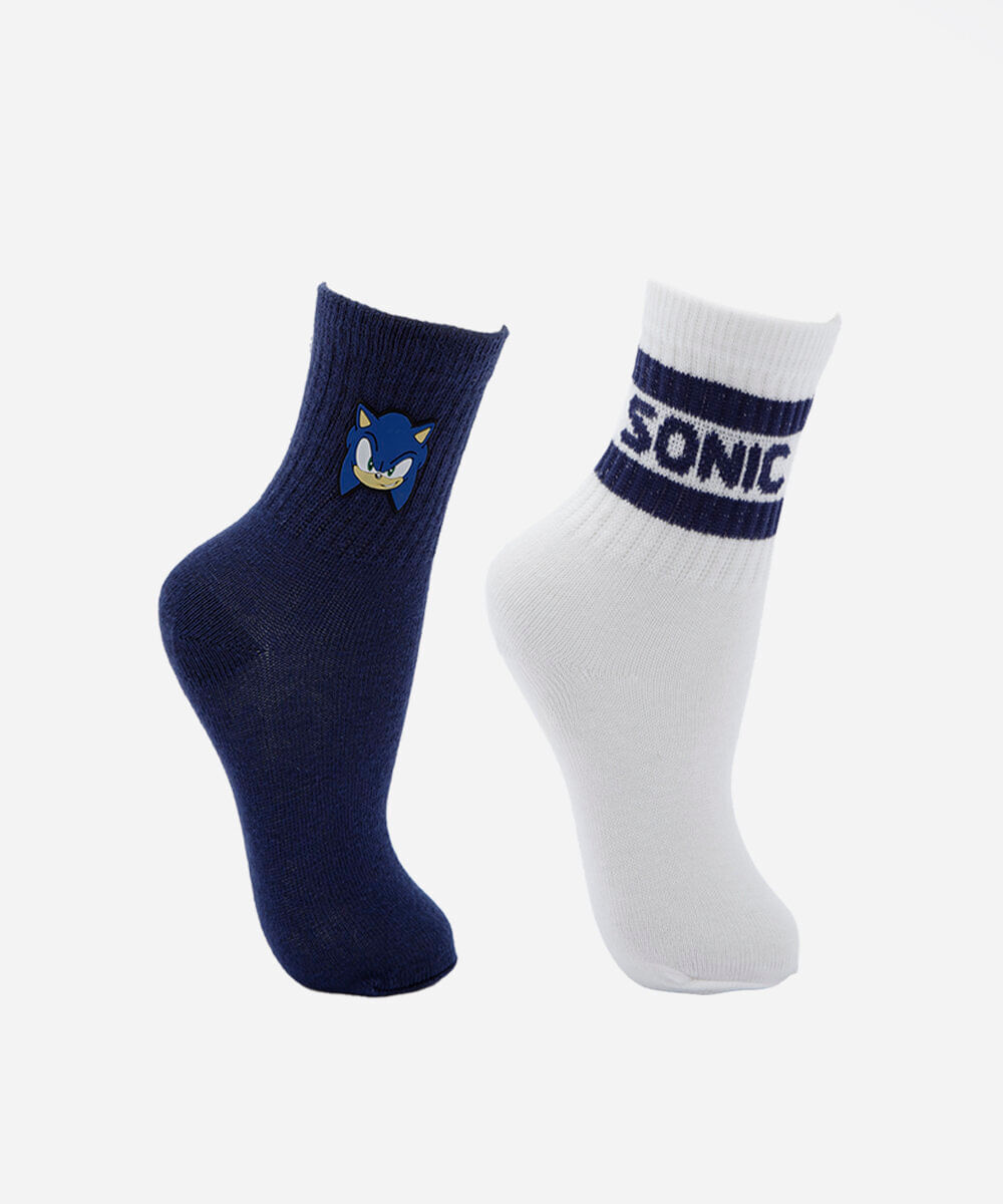 kit de 2 meias cano alto infantil sonic colorido