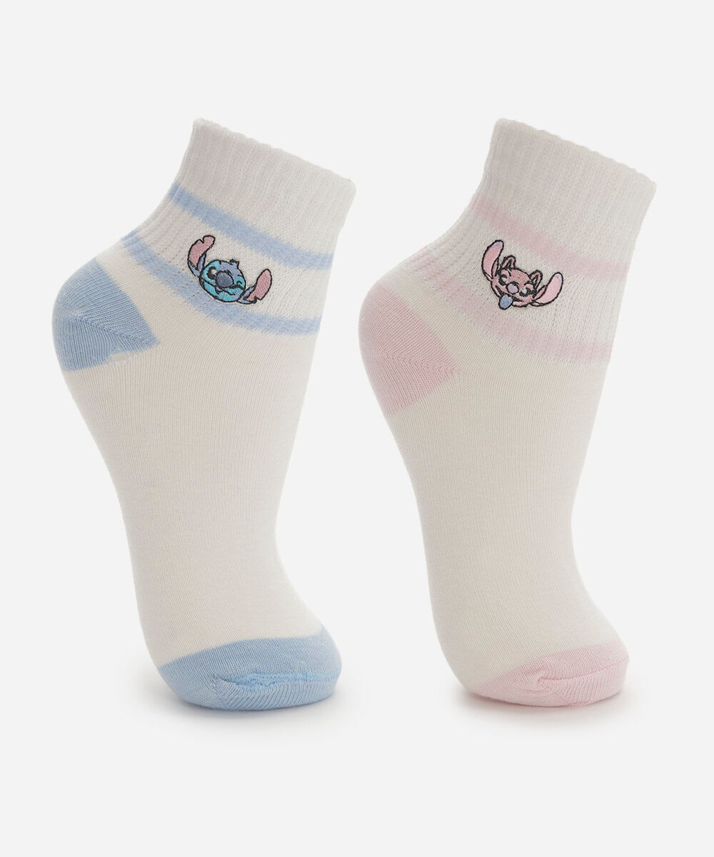 kit de 2 meias cano médio infantil stitch off white