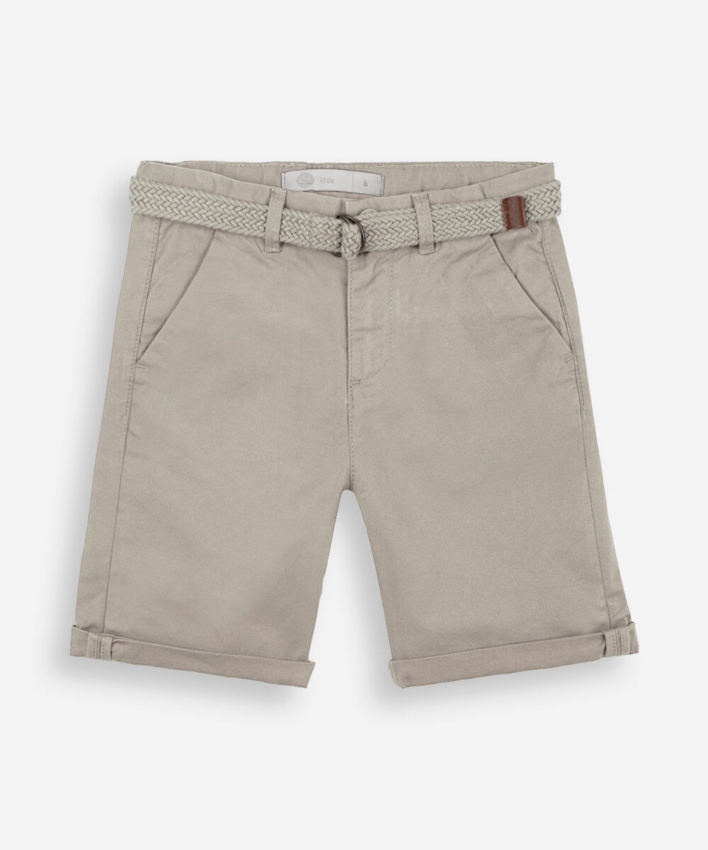 bermuda infantil de sarja com cinto bege