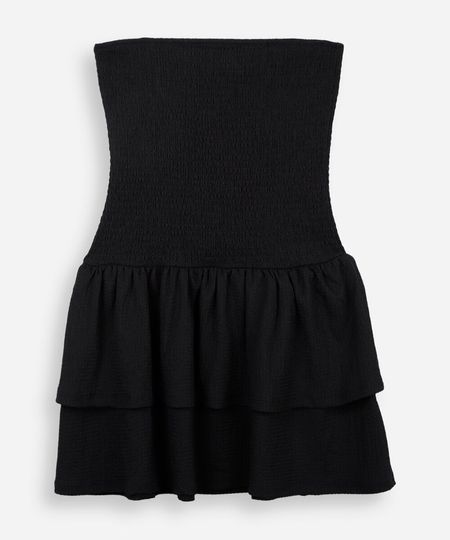 vestido sem alça juvenil com lastex e babado texturizado preto 16