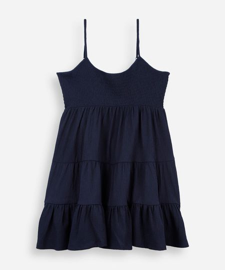 vestido alça fina juvenil com recortes texturizado azul 10