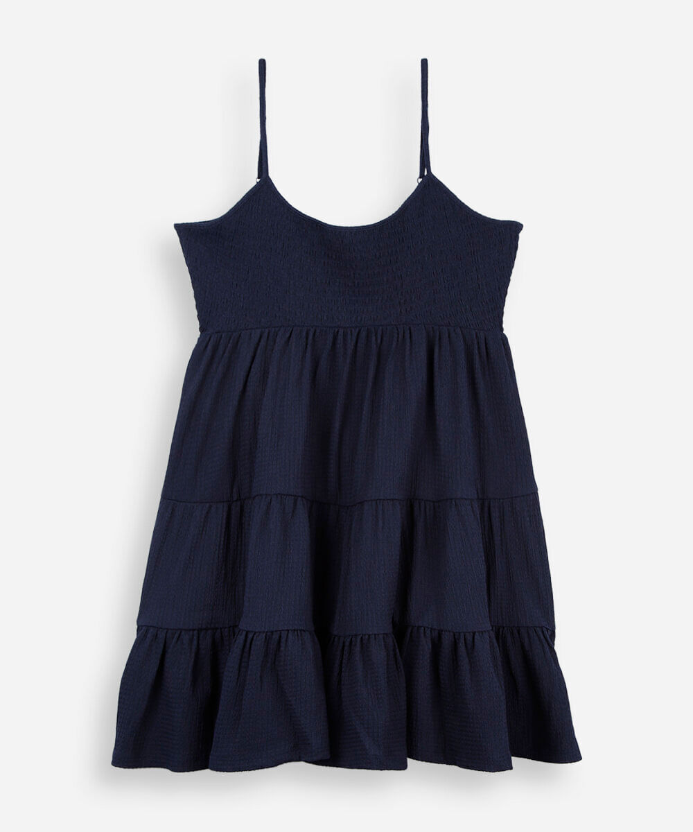vestido alça fina juvenil com recortes texturizado azul