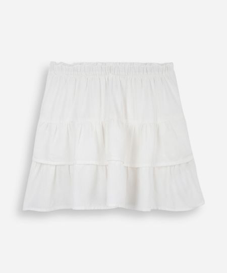 minissaia juvenil com linho e babados cós elástico off white 10