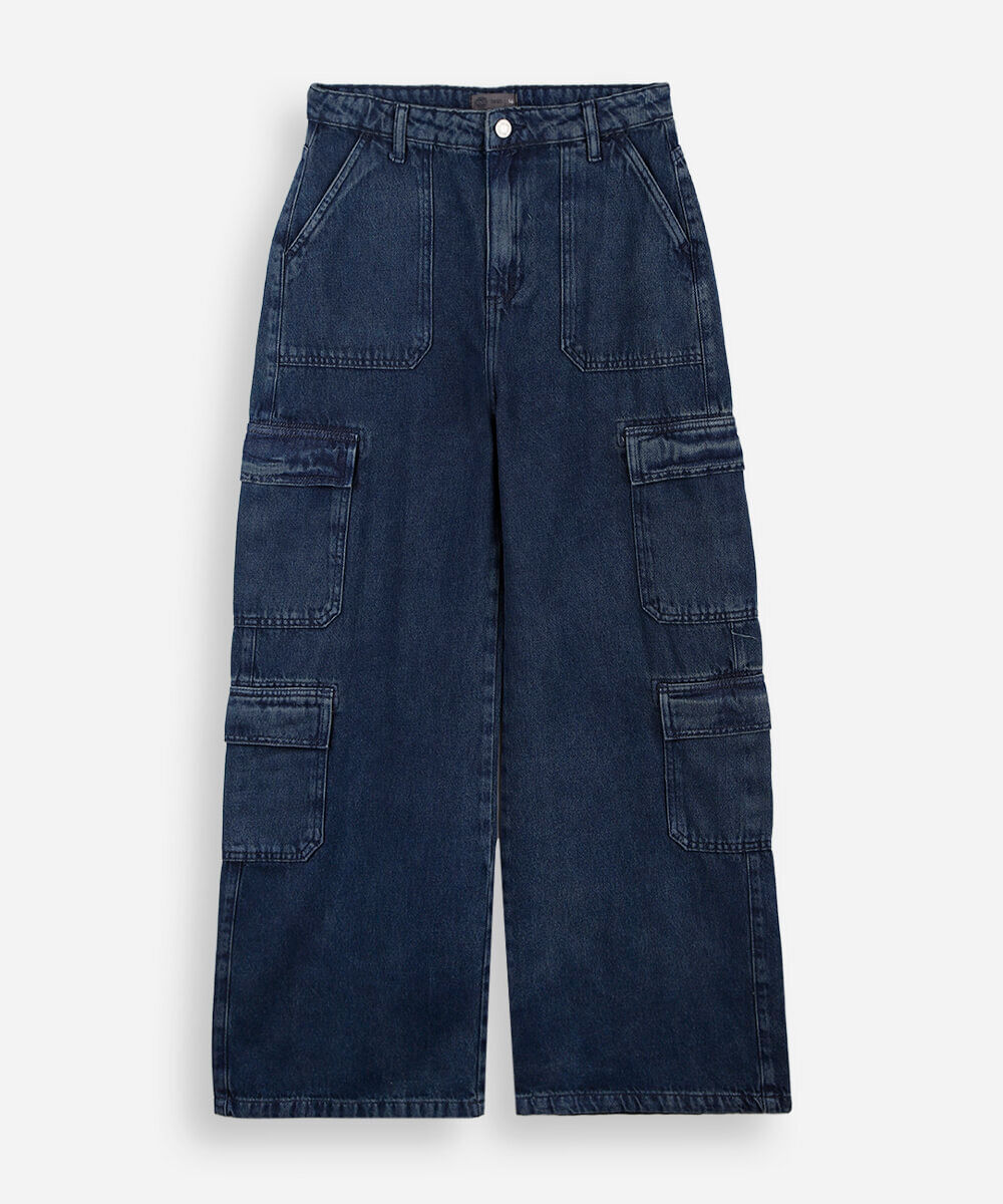 calça cargo jeans juvenil azul