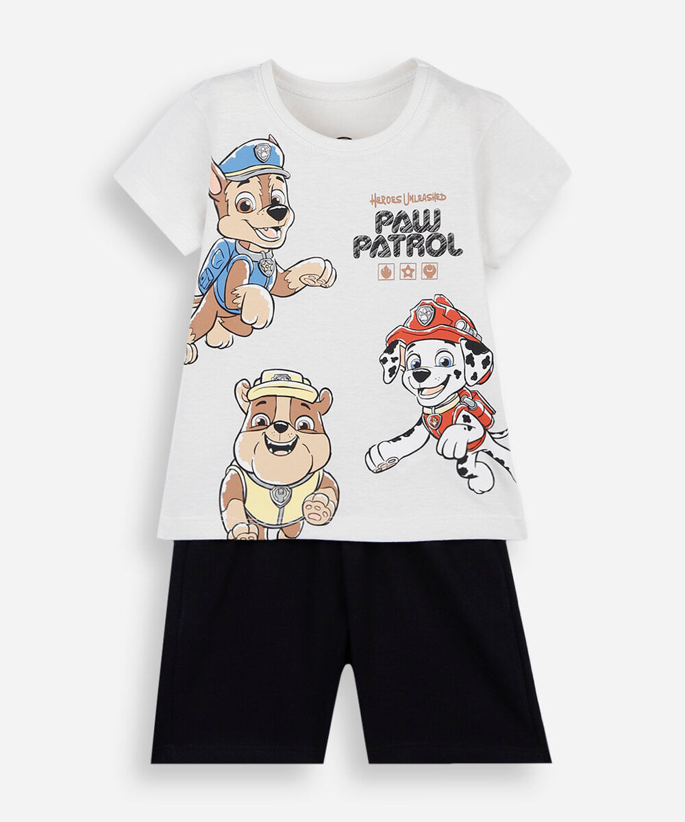 conjunto curto infantil de algodão patrulha canina colorido