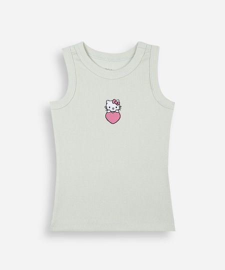 regata infantil de algodão com bordado hello kitty canelada verde 3