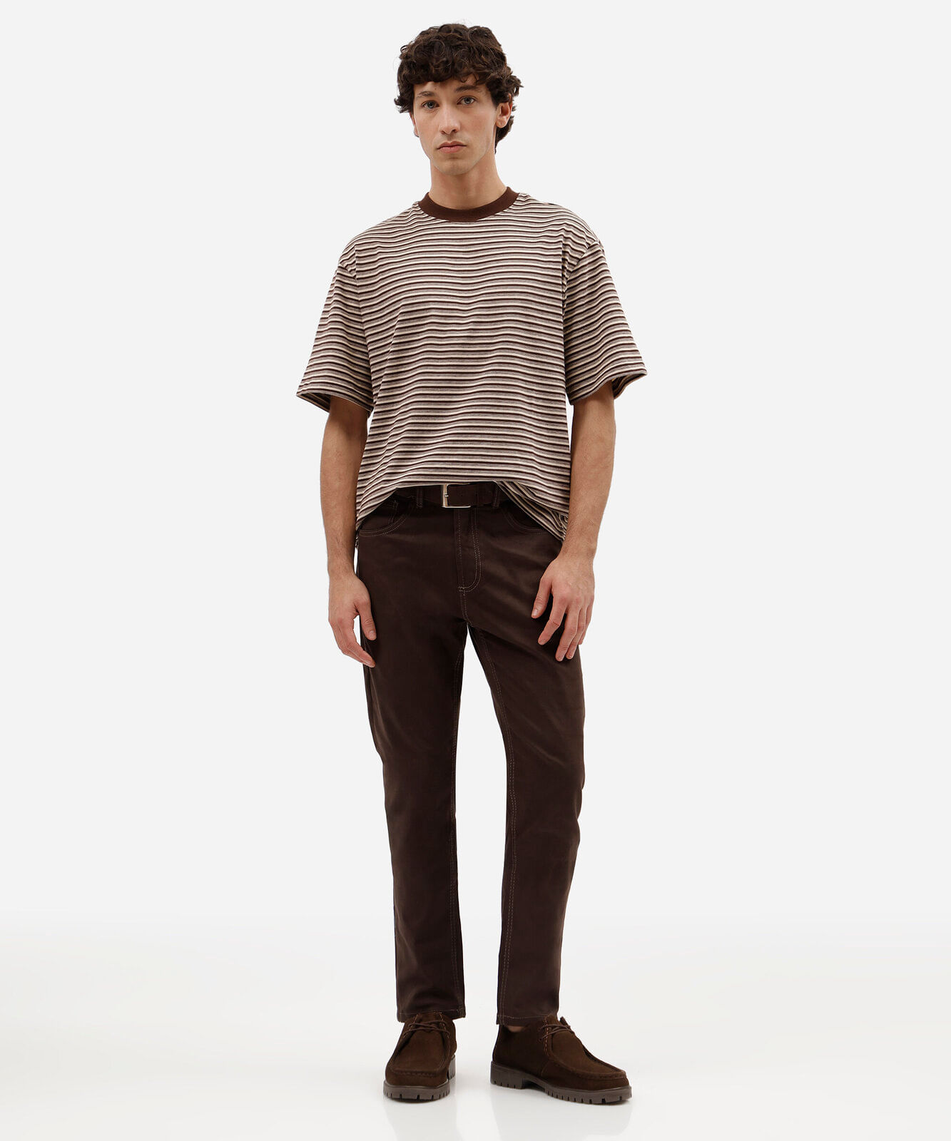 calça slim masculina de sarja com cinto marrom