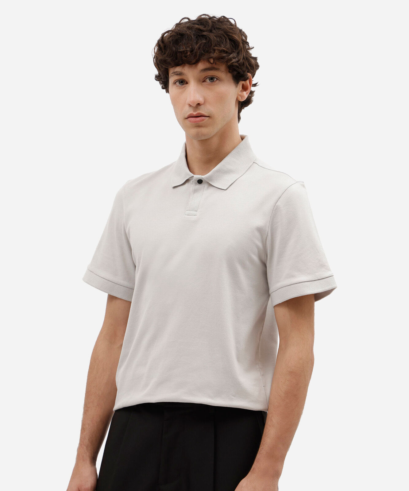 polo masculina slim de malha piquet cinza