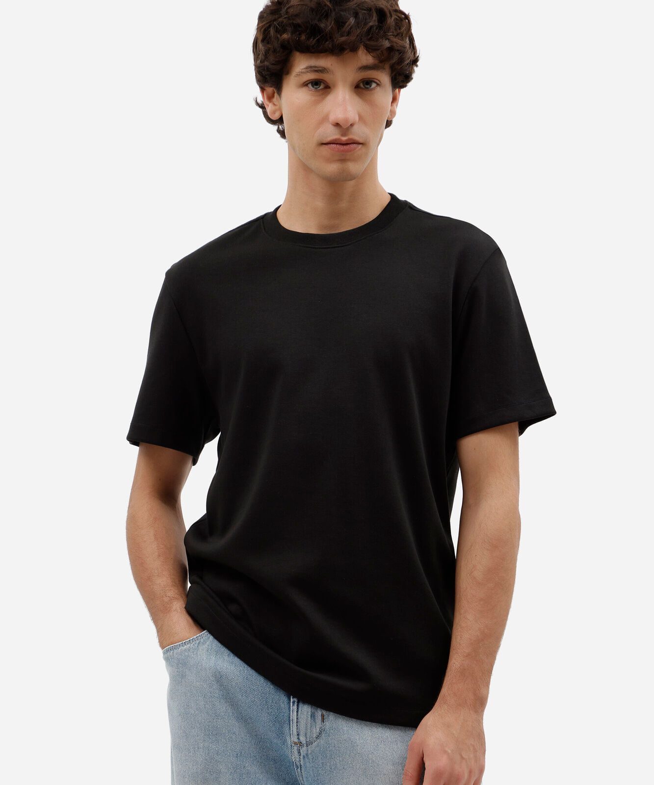 camiseta slim fit masculina de algodão peruano manga curta preta