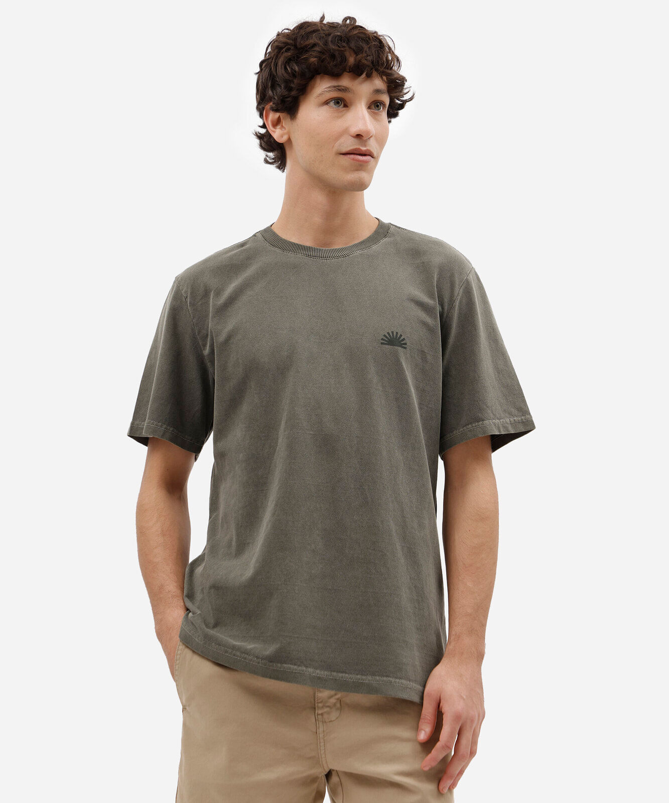 camiseta masculina de algodão manga curta estonada estampada verde