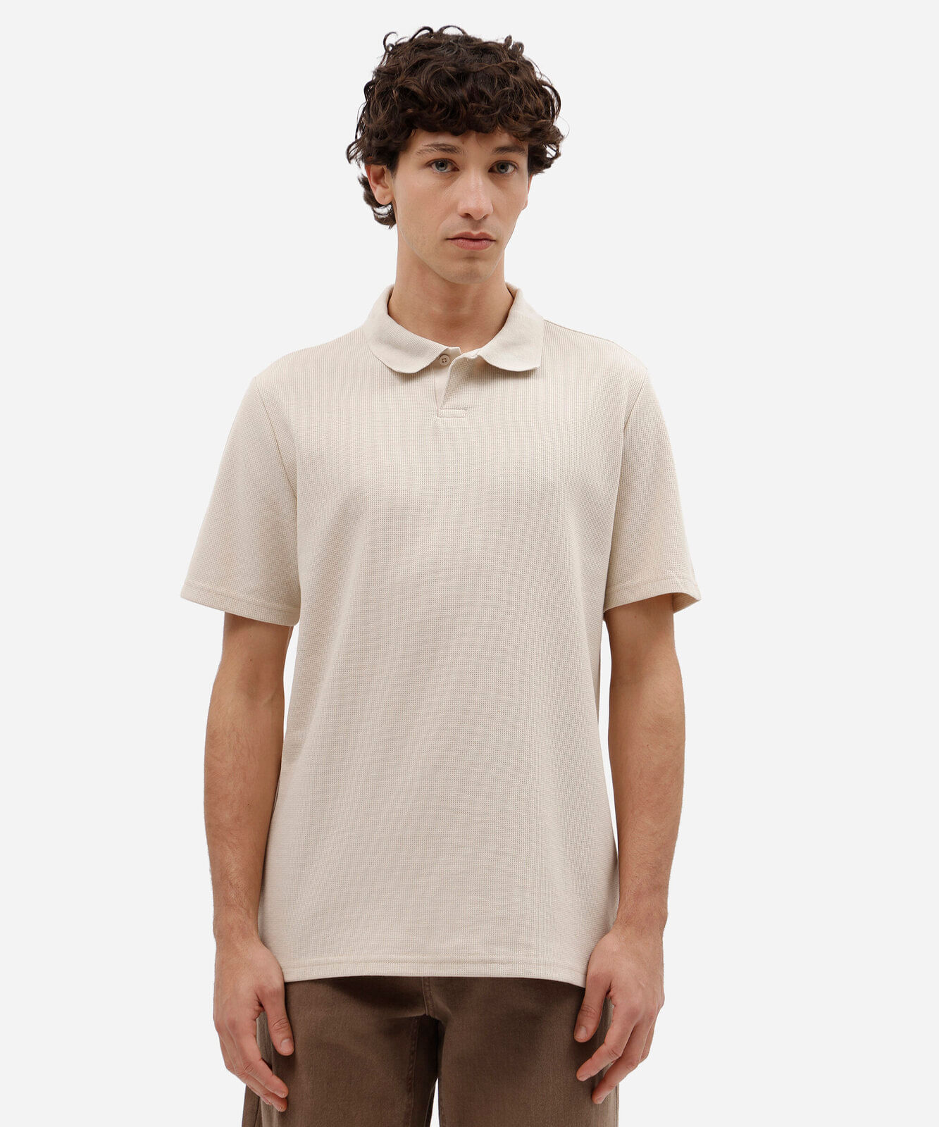 polo masculina texturizada bege