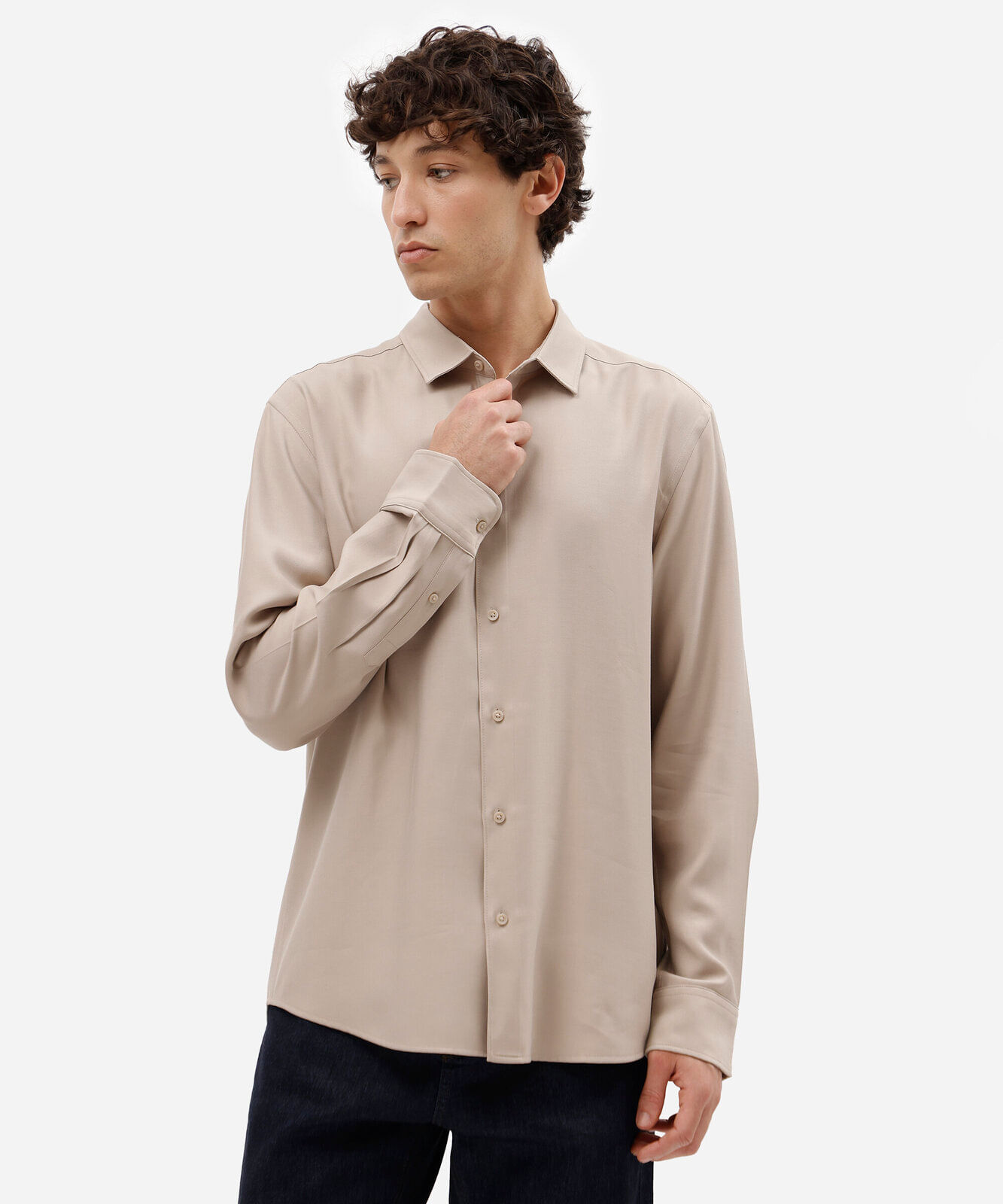 camisa masculina com viscose manga longa bege