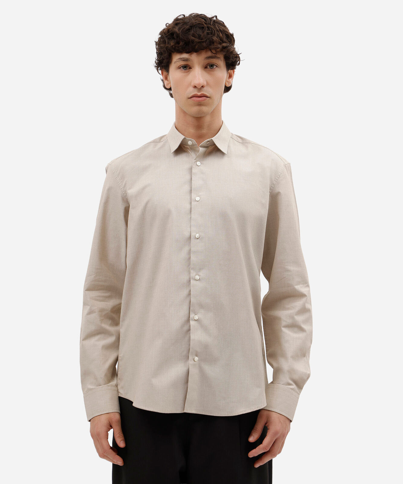 camisa masculina com algodão manga longa bege
