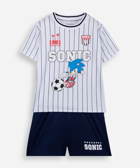 conjunto curto infantil manga curta listrado sonic branco 6