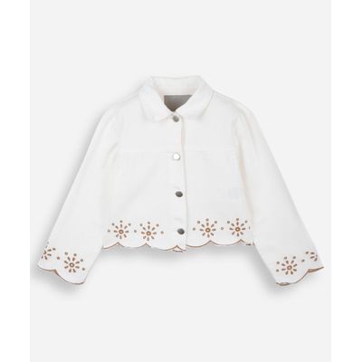 jaqueta infantil de sarja com bordado off white