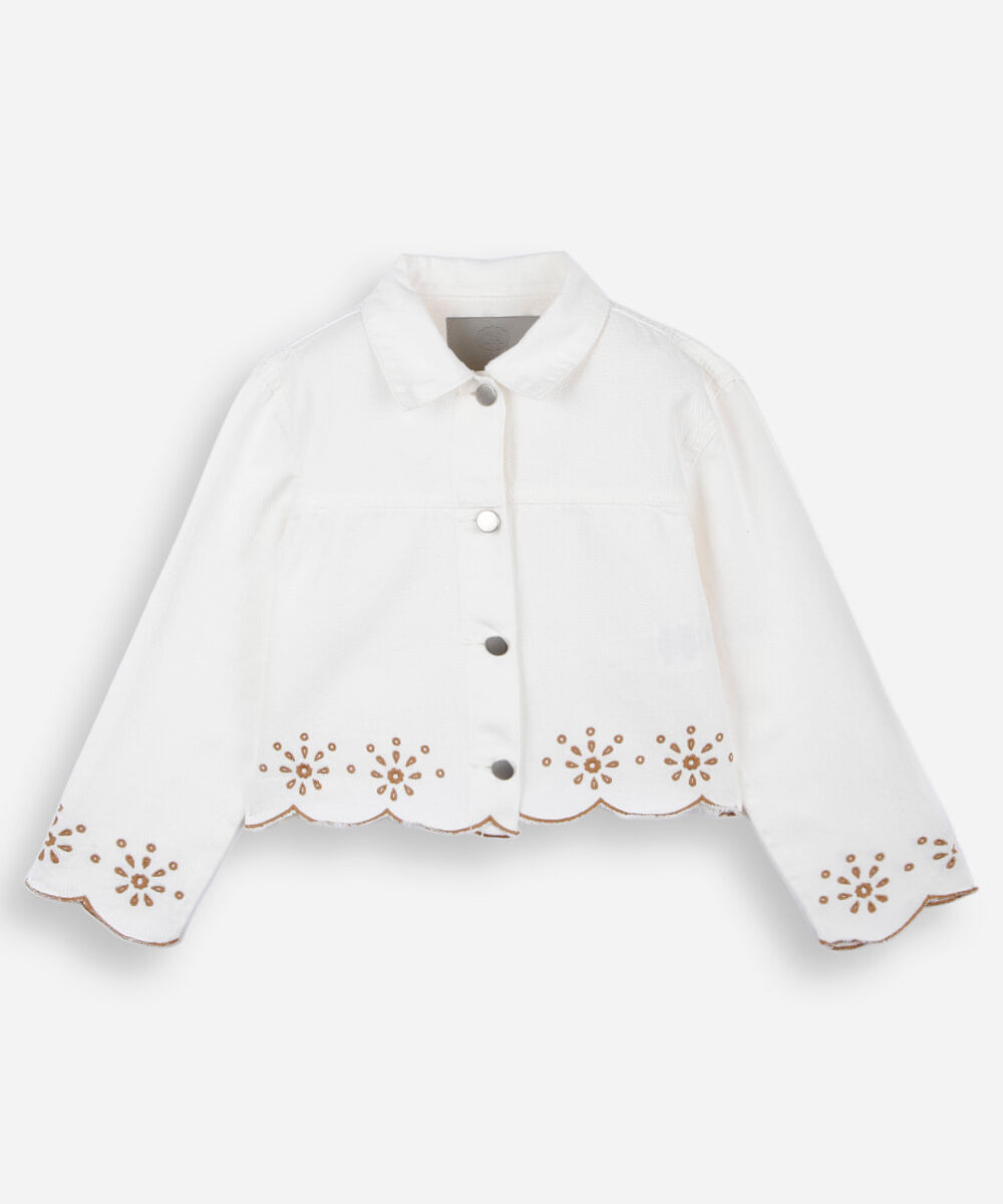 jaqueta infantil de sarja com bordado off white