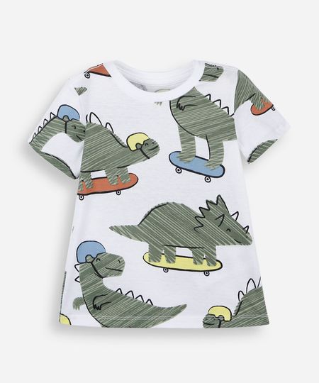 camiseta infantil de algodão manga curta dinossauros off white 3