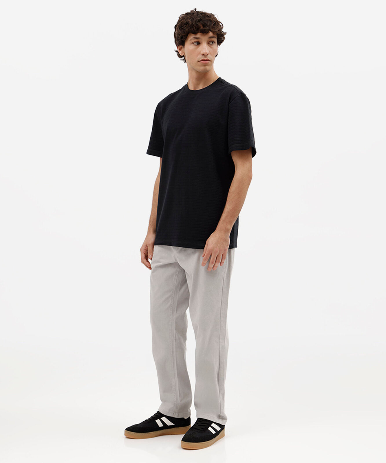 calça relaxed masculina de sarja cós elástico cinza