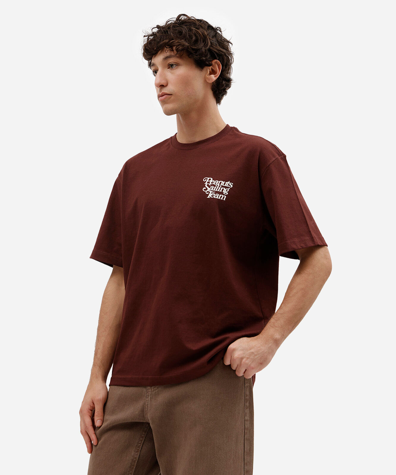 camiseta masculina de algodão manga curta snoopy vinho