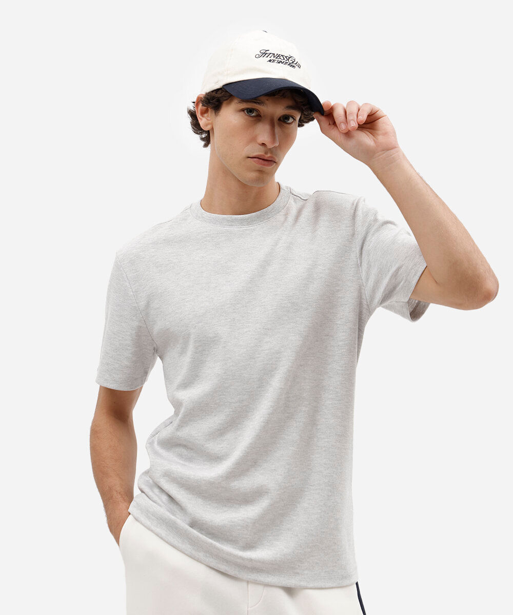 camiseta slim fit masculina com algodão peruano manga curta cinza
