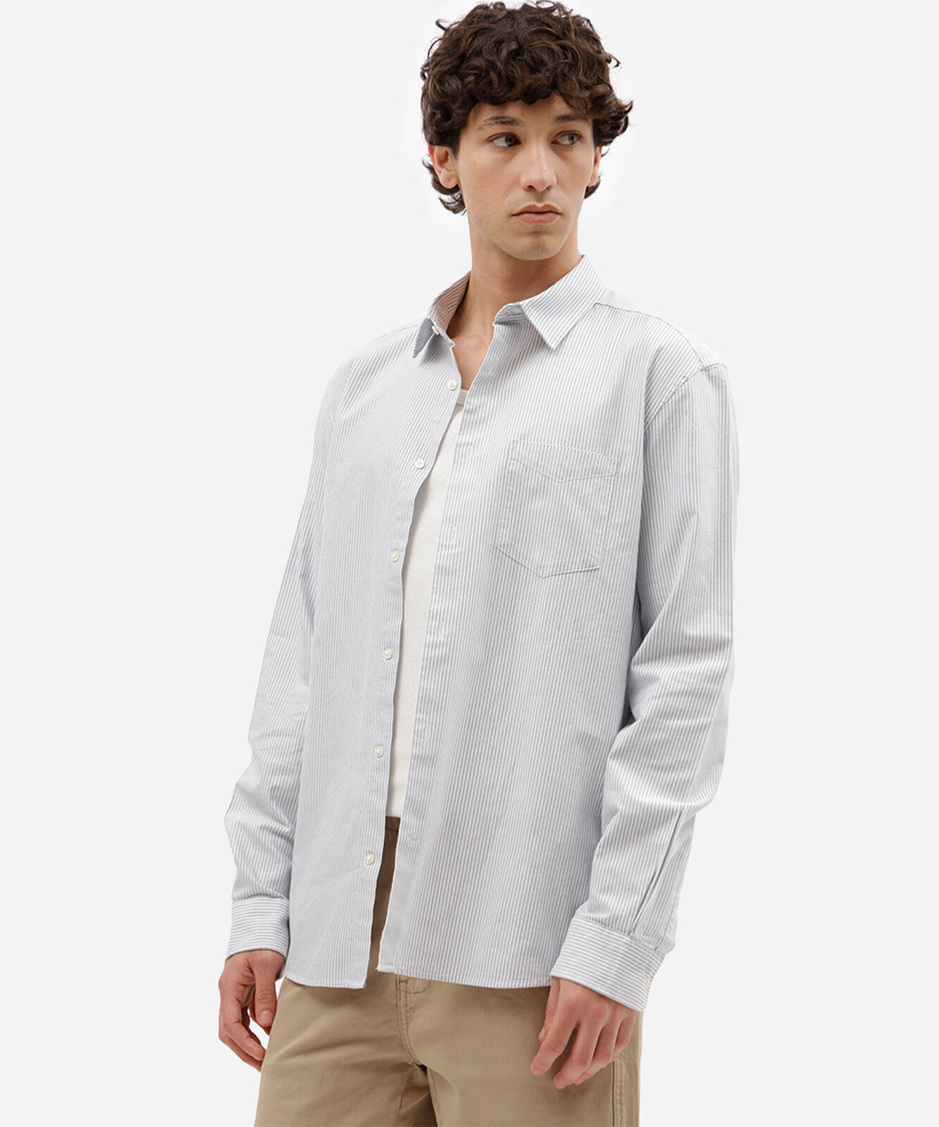camisa masculina de algodão manga longa listrada azul