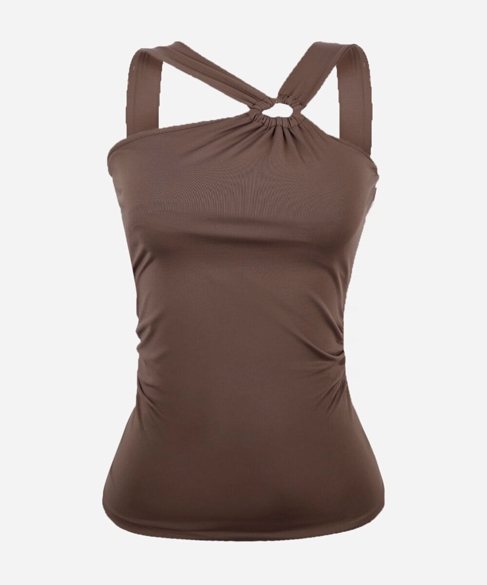 blusa juvenil de poliamida franzida marrom