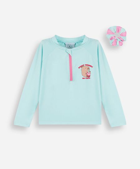camiseta de praia infantil manga longa capivara com scrunchie verde 6