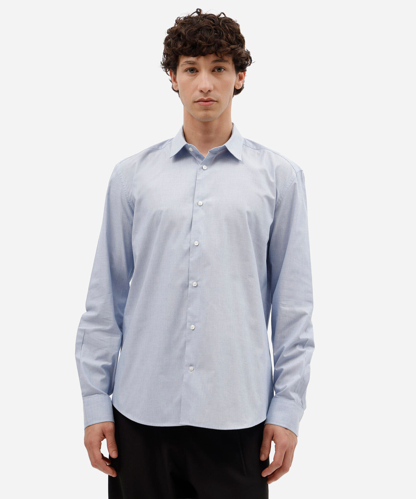 camisa masculina com algodão manga longa azul