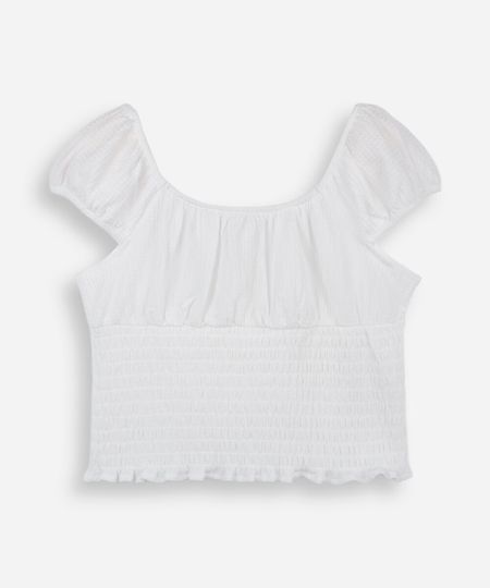 cropped juvenil com lastex franzido off white 10