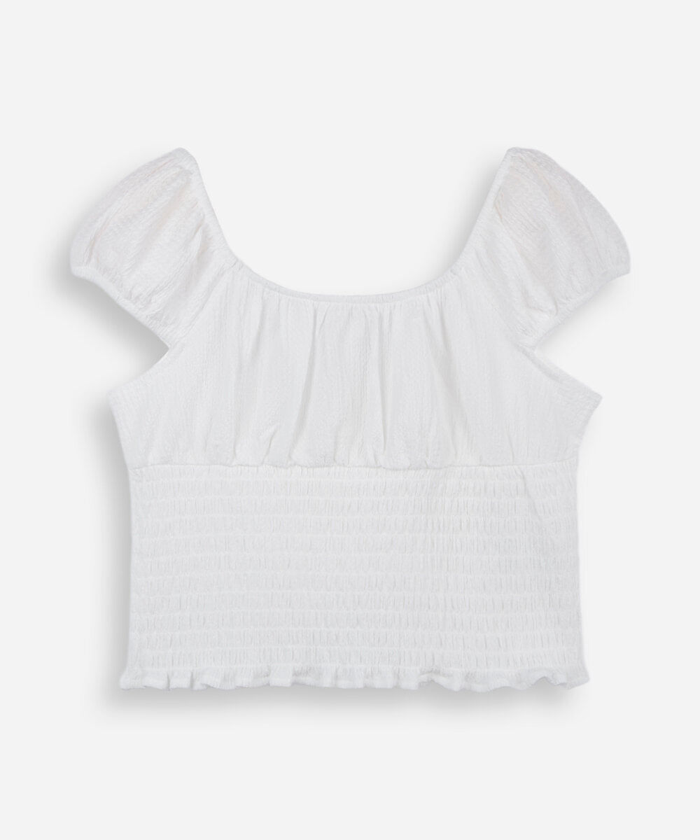 cropped juvenil com lastex franzido off white