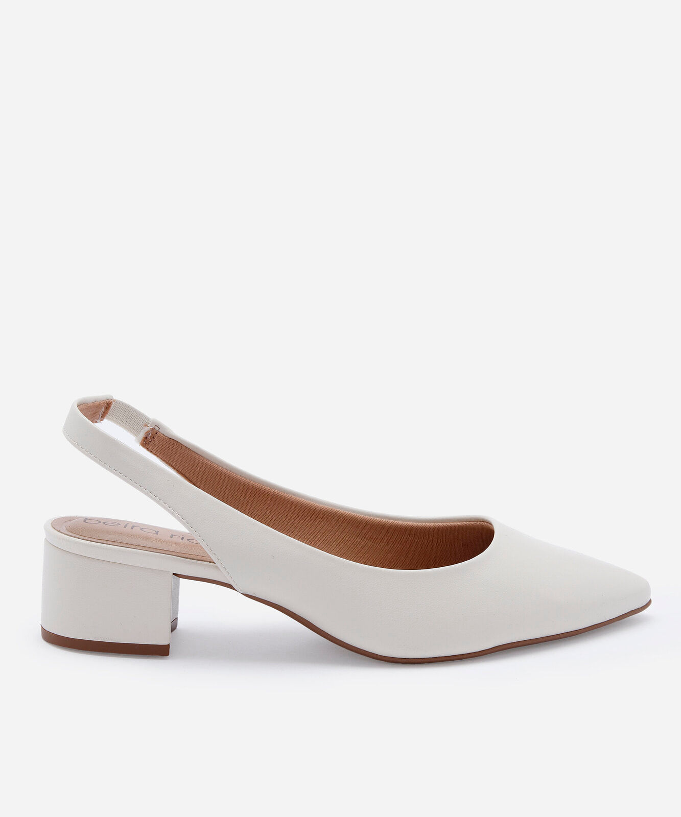 scarpin slingback bico fino salto grosso beira rio off white